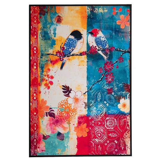 COLORFUL BIRDS ΠΙΝΑΚΑΣ ΜΕ ΜΑΥΡΗ ΚΟΡΝΙΖΑ ΣΕ ΤΥΠΩΜΕΝΟ ΒΕΛΟΥΤΕ ΚΑΜΒΑ 8891600