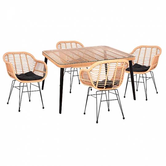 ΣΕΤ ΤΡΑΠΕΖΑΡΙΑΣ ΑΠΟ WICKER & ΜΕΤΑΛΛΟ ΜΠΕΖ-ΜΑΥΡΟ 5ΤΜΧ 299967653